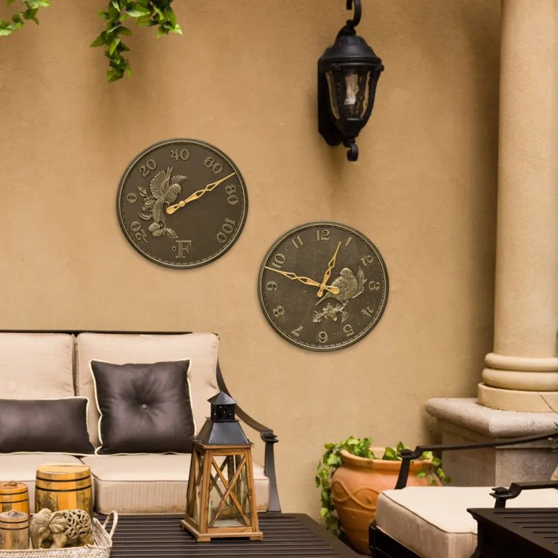 Whitehall outdoor clock and thermometer displayed together