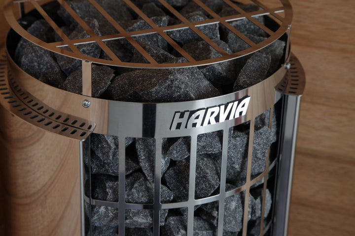 Harvia Cilindro PC90 Half Series 9kW Stainless Steel Electric Sauna Heater At 240V 1PH With Built-In Time And Temperature Controls | HPCS9U1HB