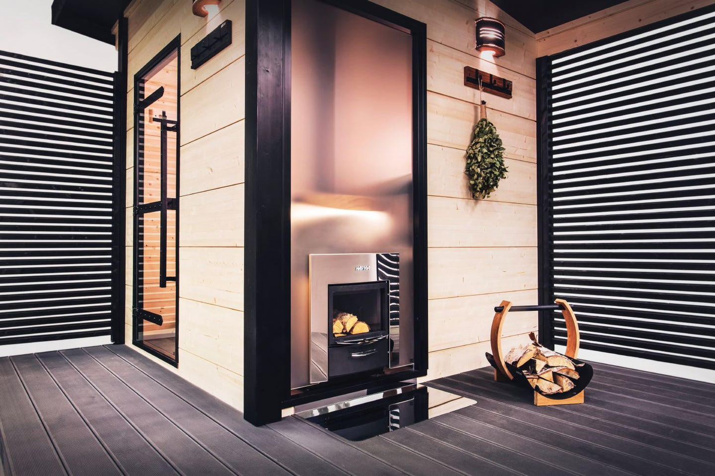 Harvia Pro wood-burning heater in a sauna interior